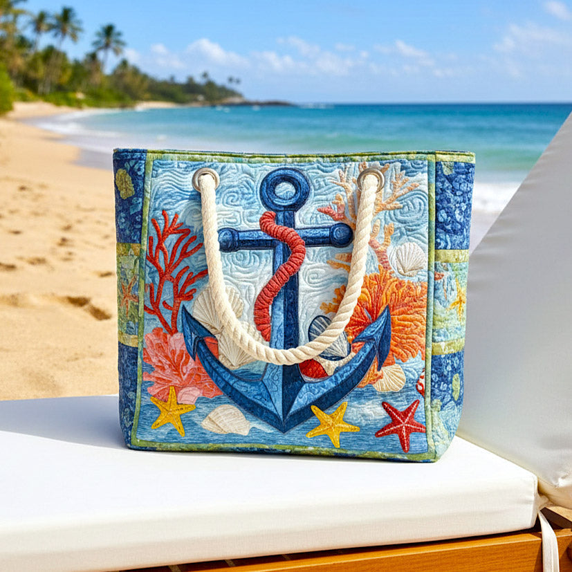 Quilted Nautical Anchor Beach Bag – Spacious and Lightweight