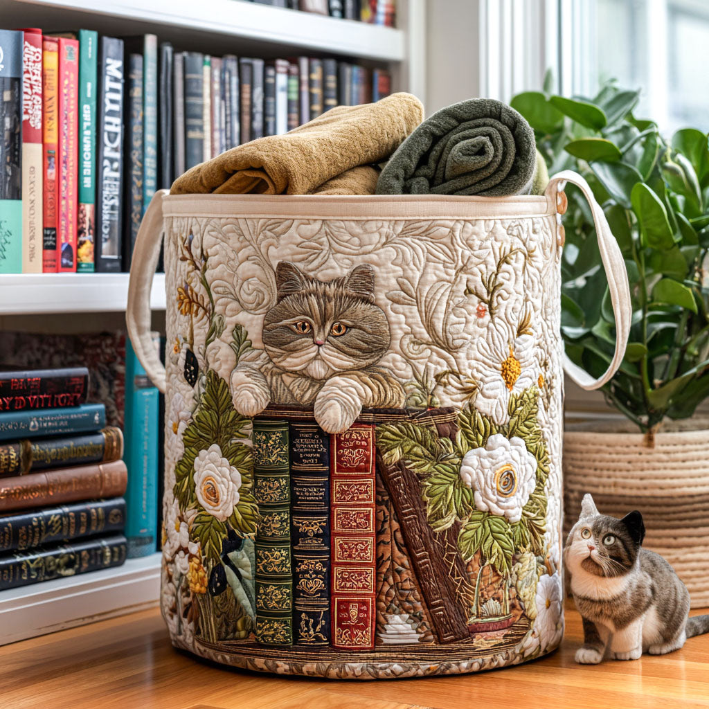 Quilted laundry basket with a cosy cat NCU0QN034