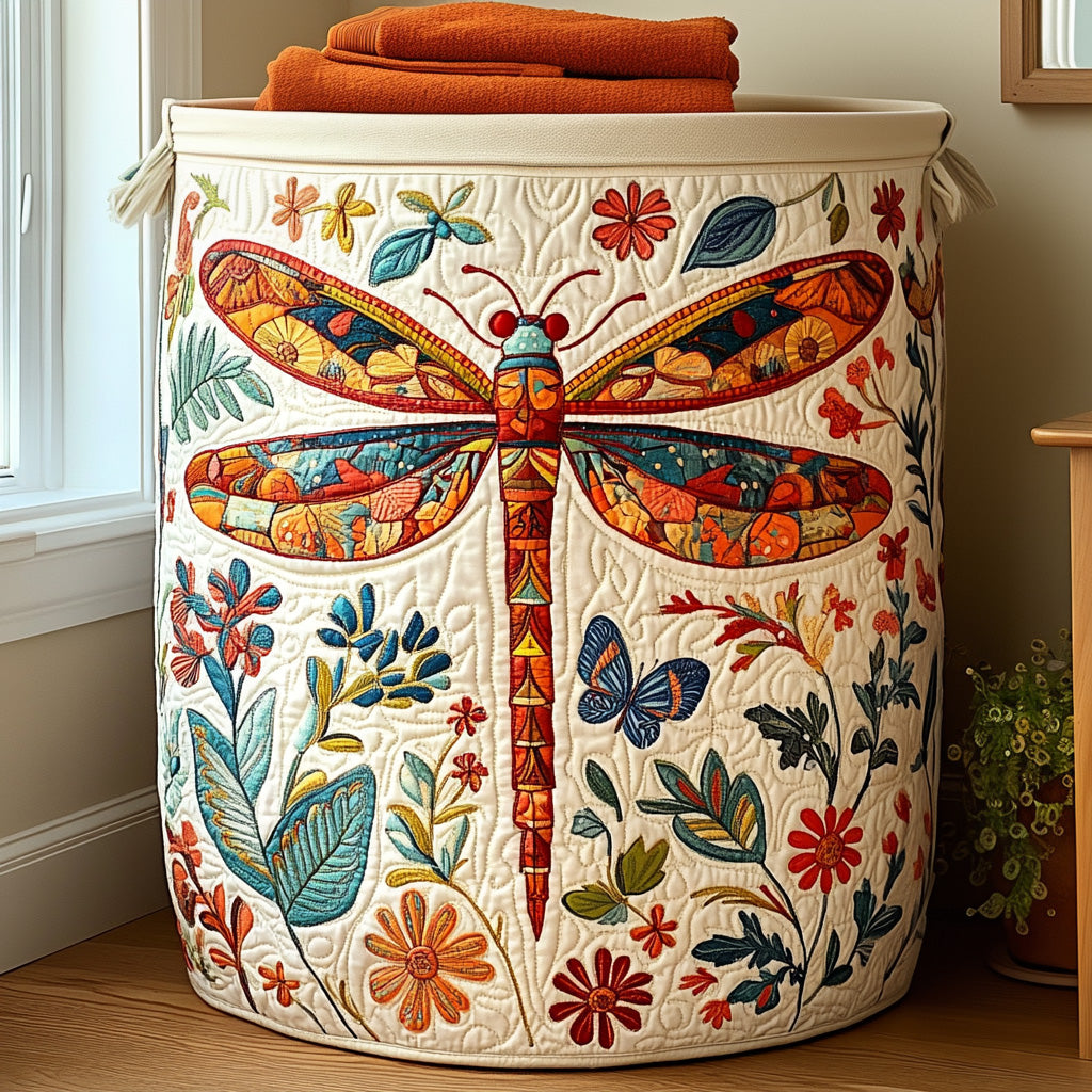 Quilted Laundry Basket with Dragonfly NCU0QN022