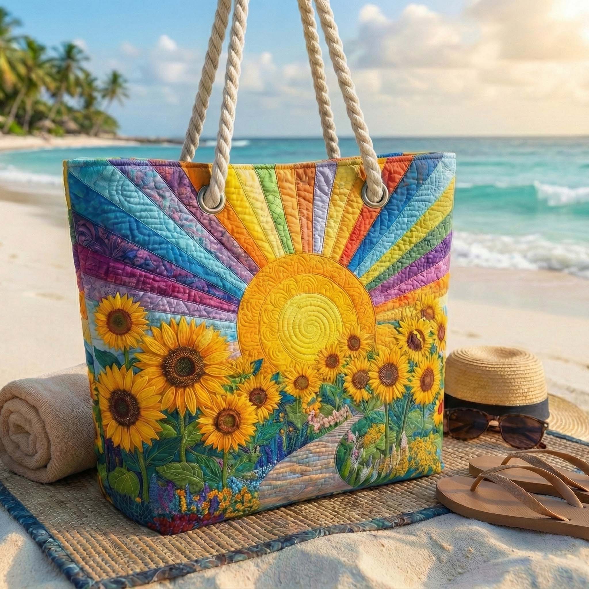 Rainbow Sun Beach Bag Patchwork – Spacious and Lightweight