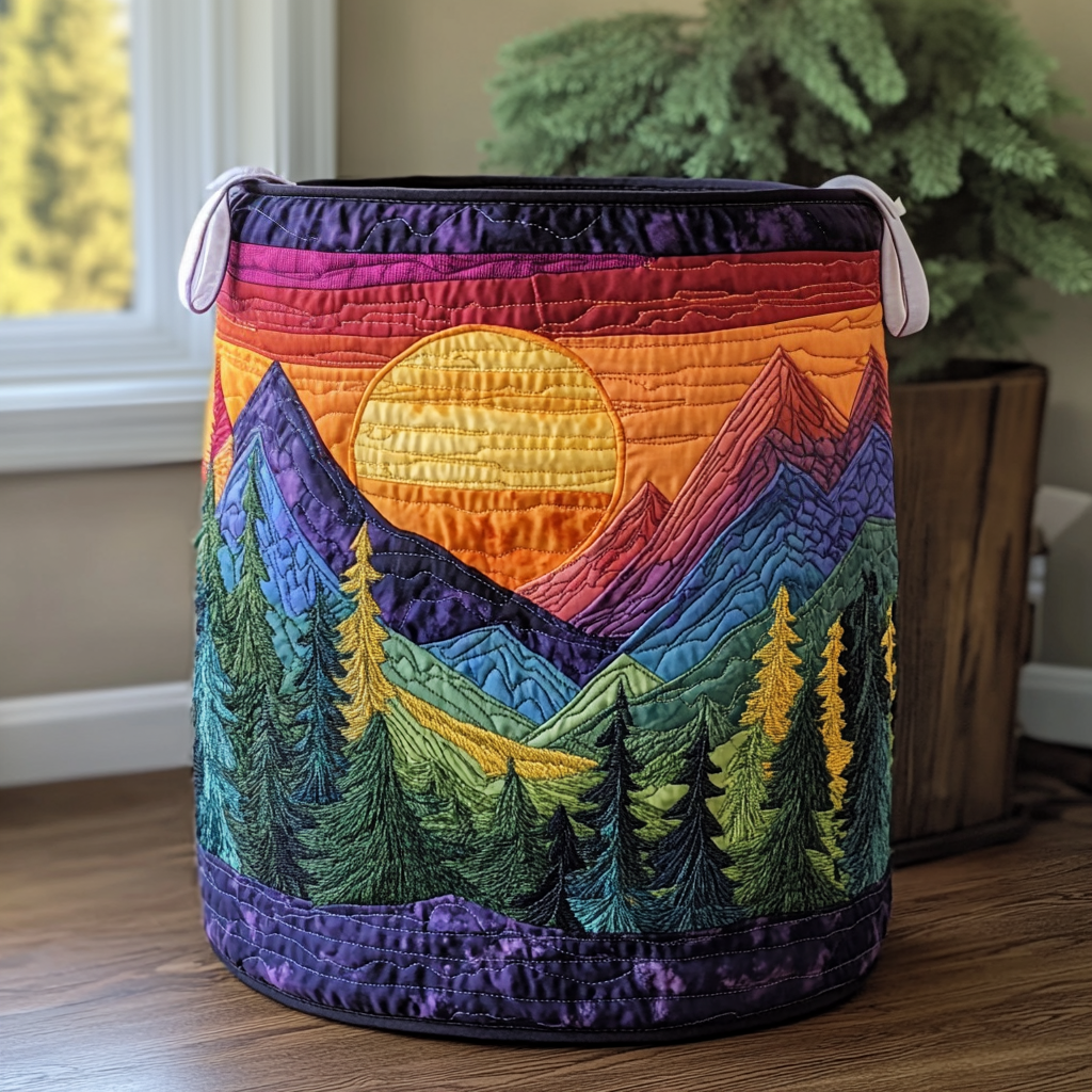 Quilted laundry basket with woodland landscape NCU0QN040