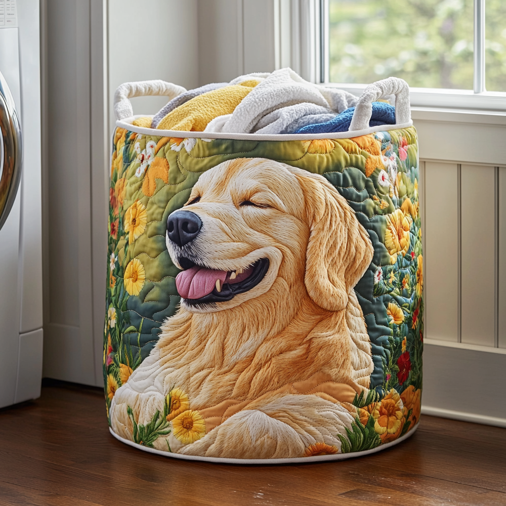 Quilted laundry basket with dog pattern NCU0QN053