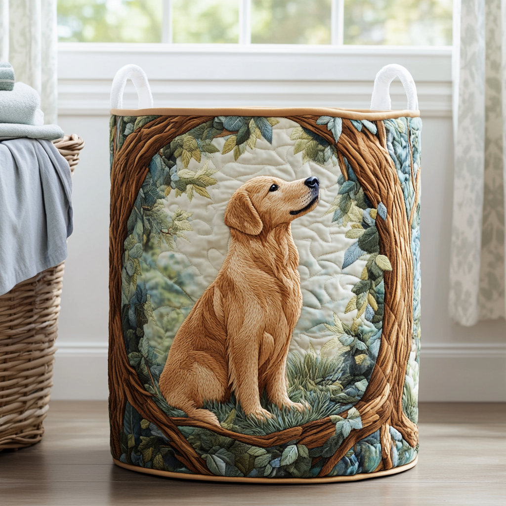 Quilted laundry basket with dog pattern NCU0QN053
