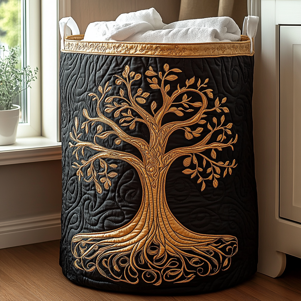 Quilted laundry basket with natural landscape NCU0QN057