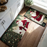Non-slip Christmas Kitchen Mat with Golden Santa NCU0DV8494