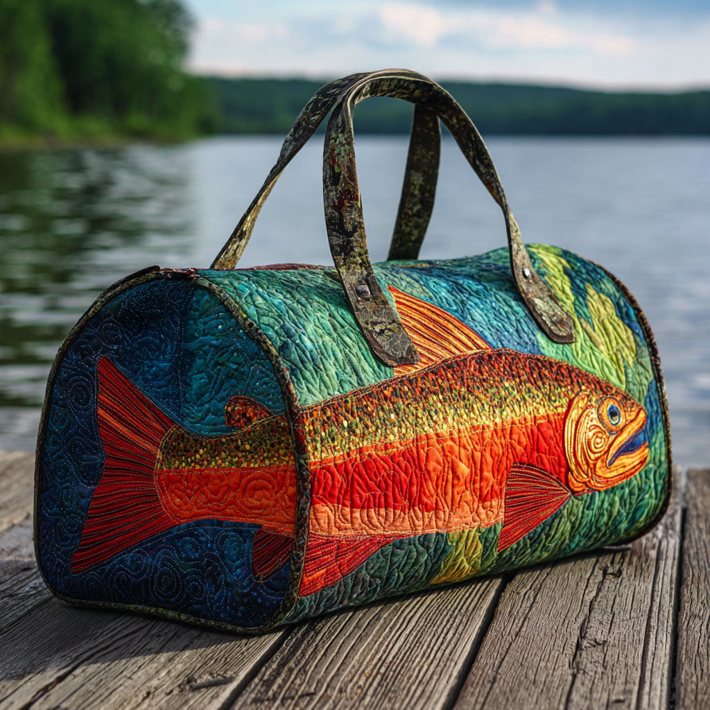 Quilted travel bag with fishing pattern NCU0VT259
