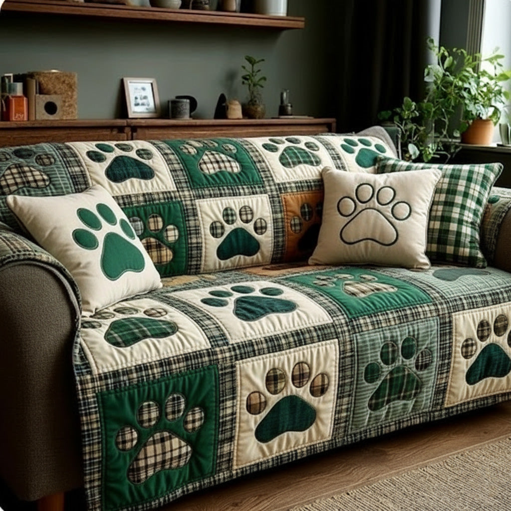 Quilted Sofa Cover with Paw Prints NCU0VT358