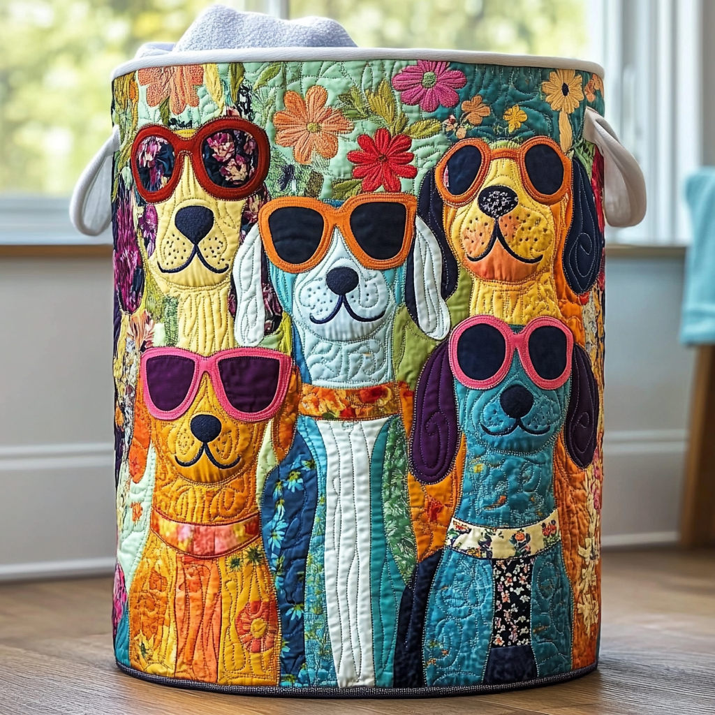 Quilted laundry basket with dog pattern NCU0QN053
