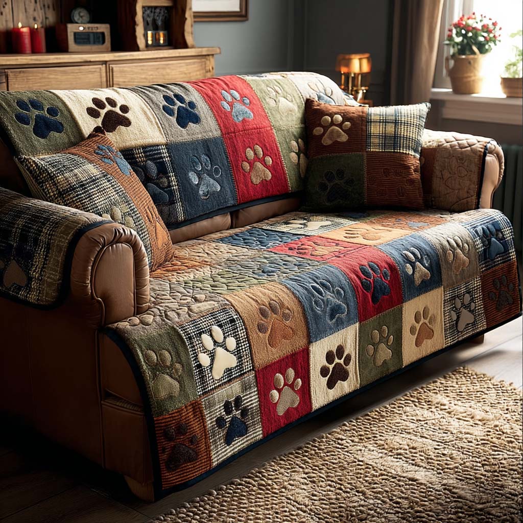 Quilted Sofa Cover with Paws – Gift Idea