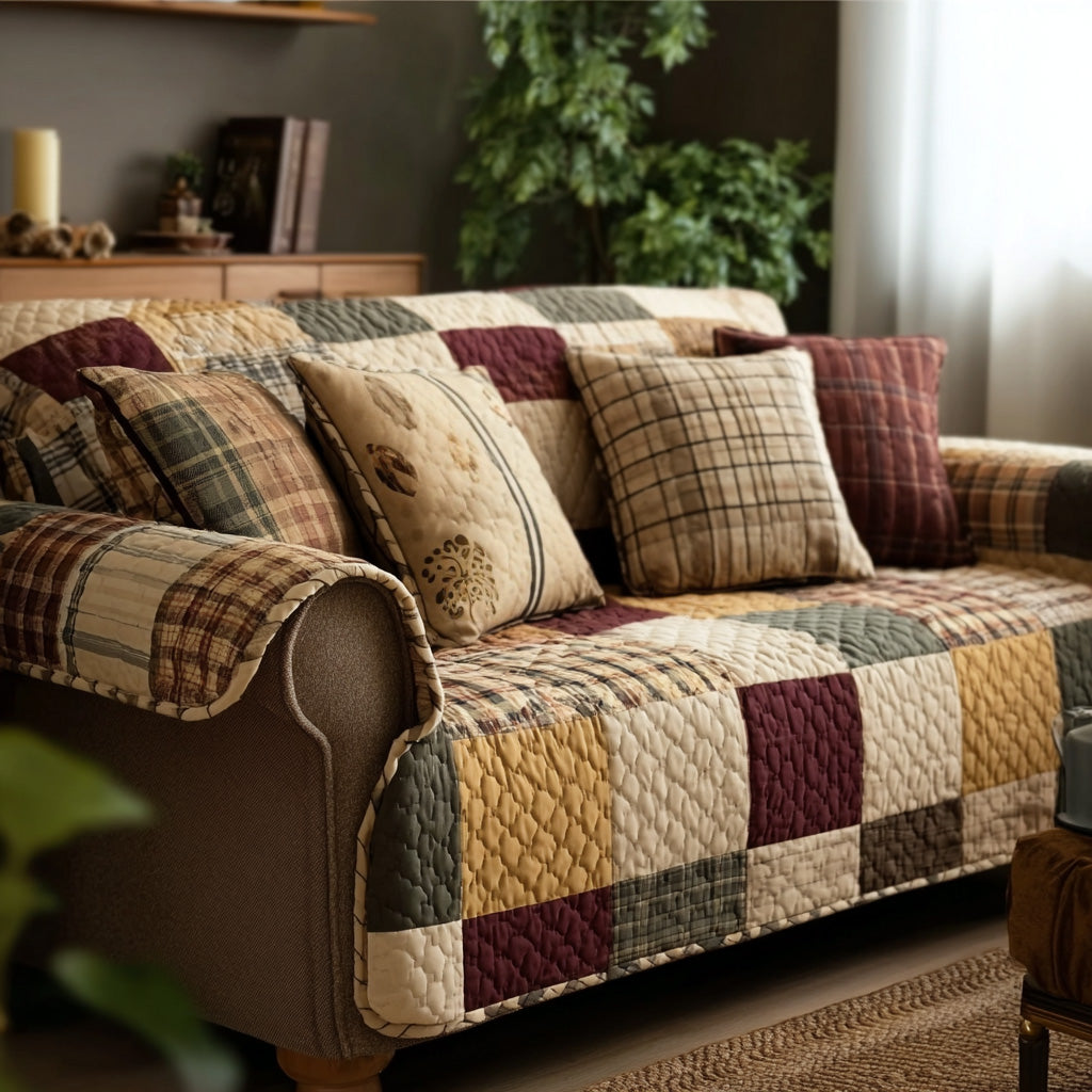 Quilted Sofa Cover in Rustic Style – for Living Room