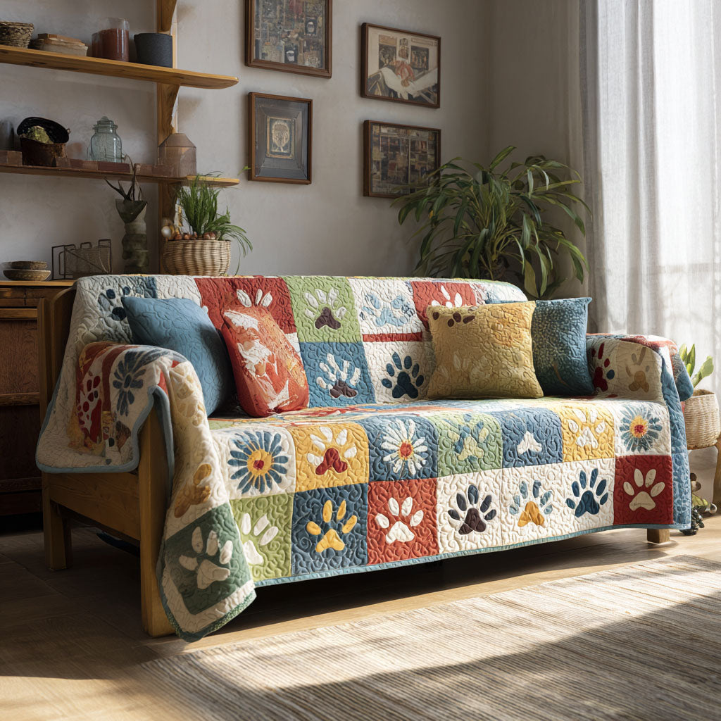 Quilted Sofa Cover with Paw Prints NCU0VT363