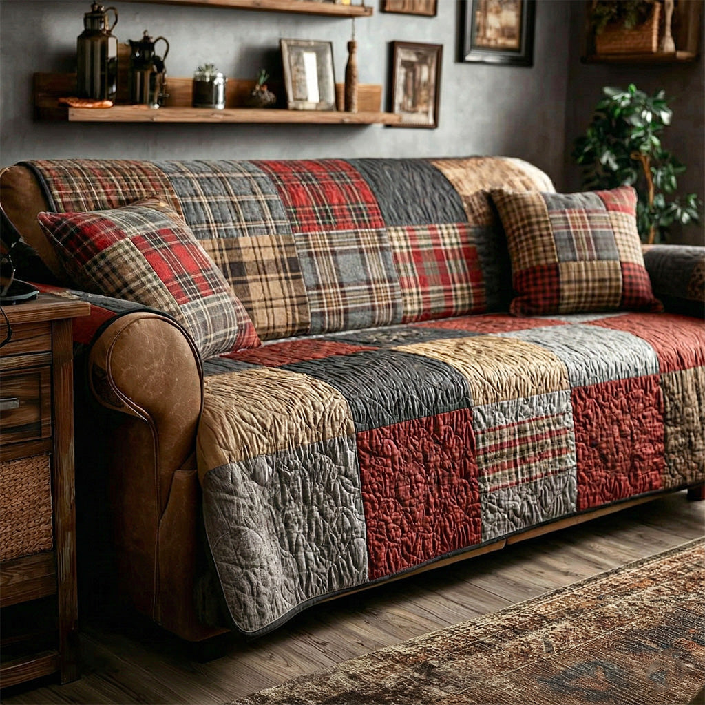 Quilted Sofa Cover in Rustic Style – for Living Room