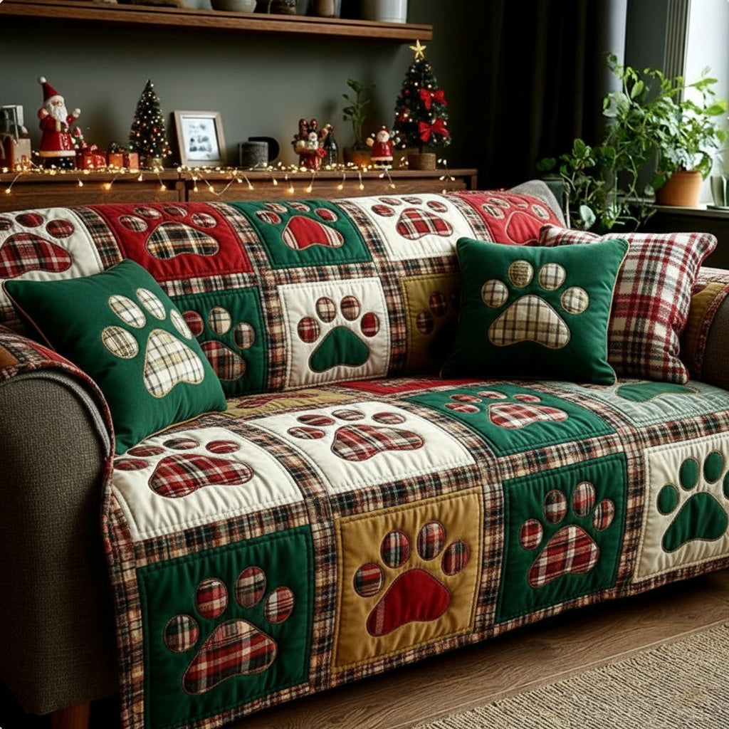 Quilted Sofa Cover with Paw Prints NCU0VT358