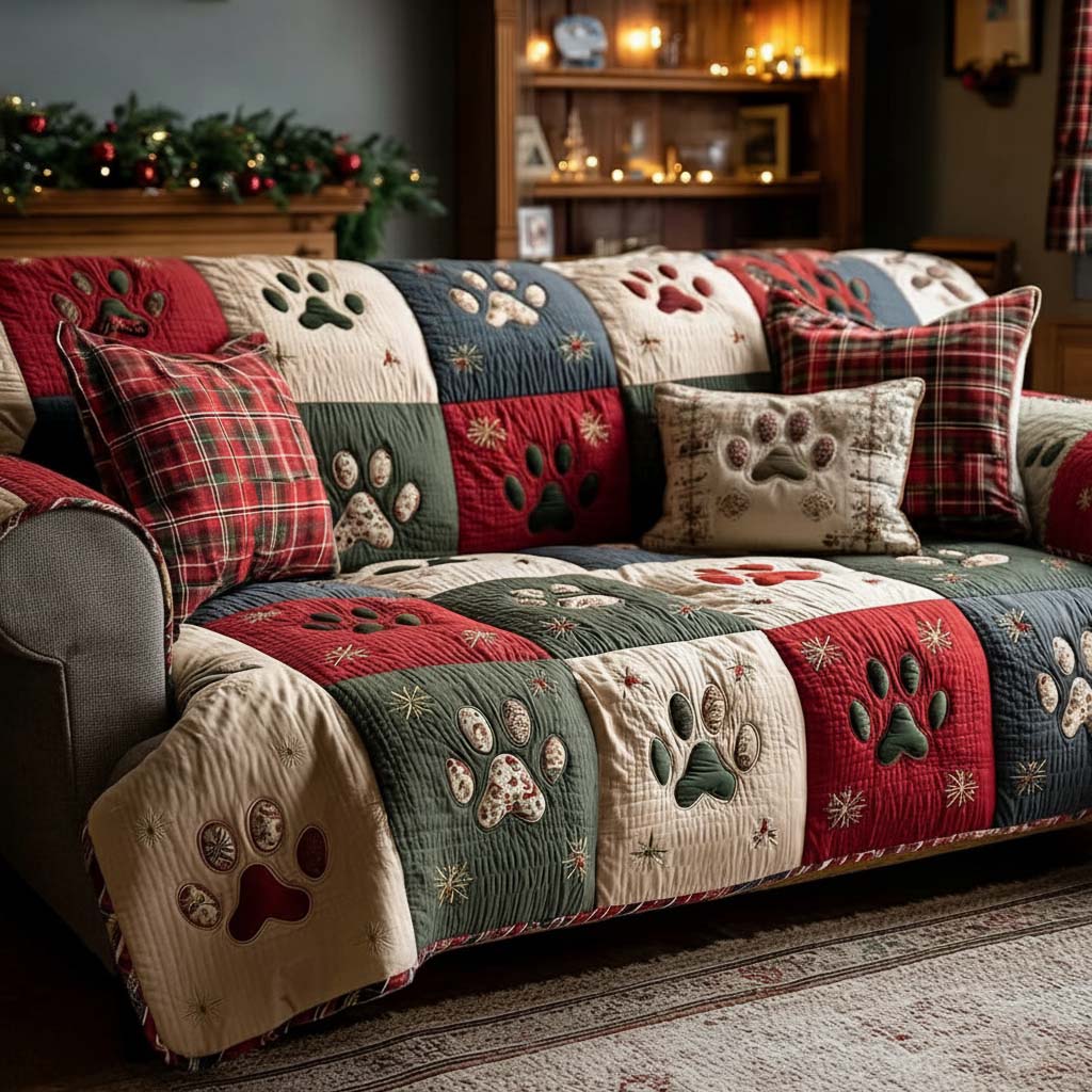 Quilted sofa cover with paw prints NCU0VT338