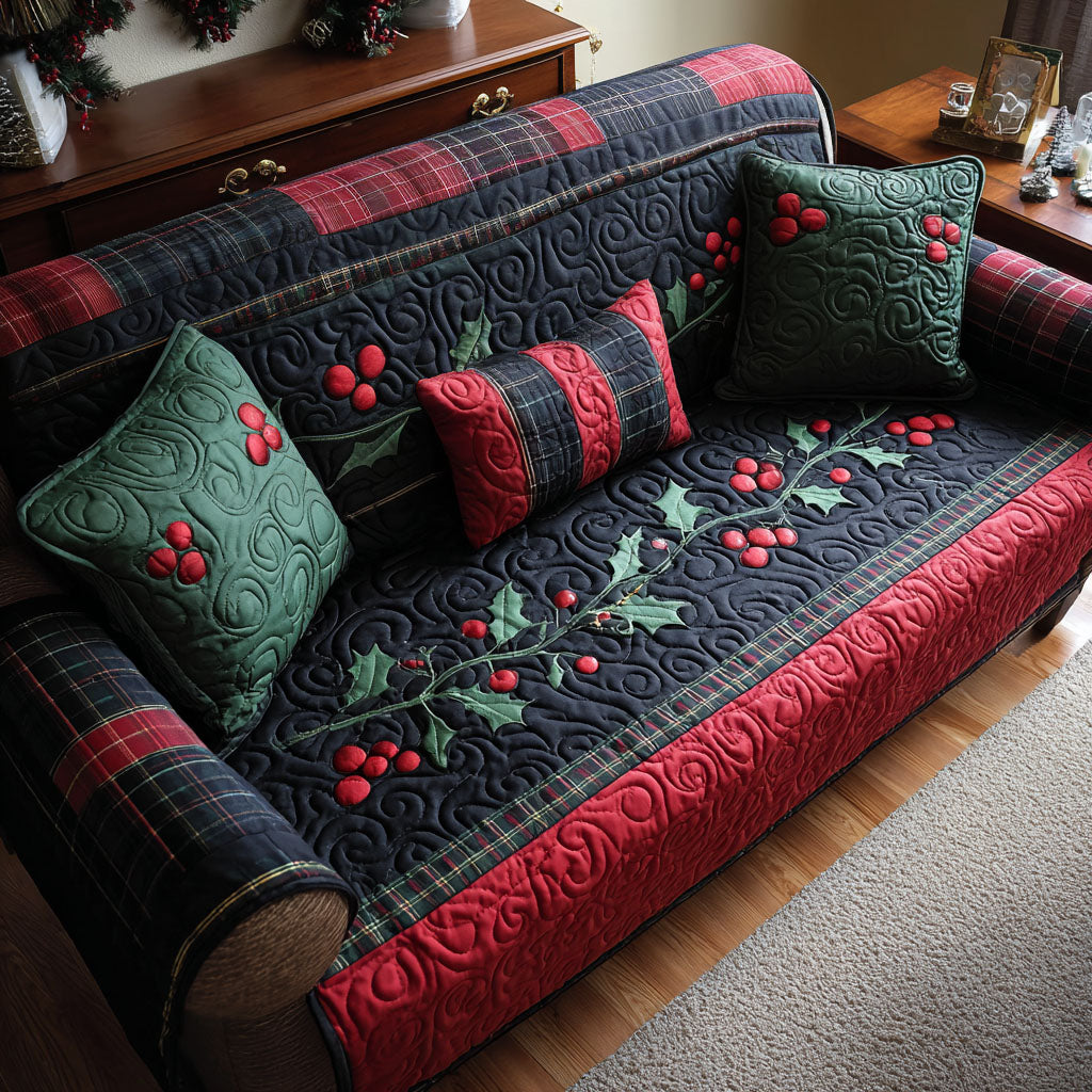 Quilted sofa cover with Christmas pattern NCU0VT283