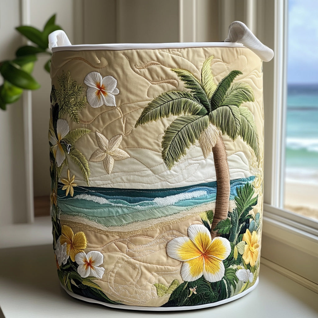 Quilted laundry basket with tropical pattern NCU0QN021