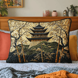 Quilted cushion cover with Japanese pagoda and golden path NCU0DV6398