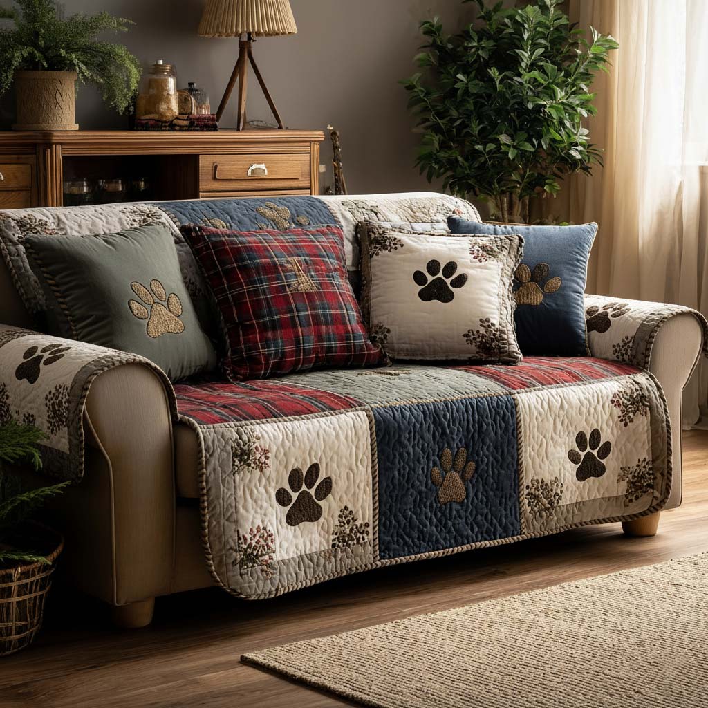 Quilted Sofa Cover with Paws – Gift Idea
