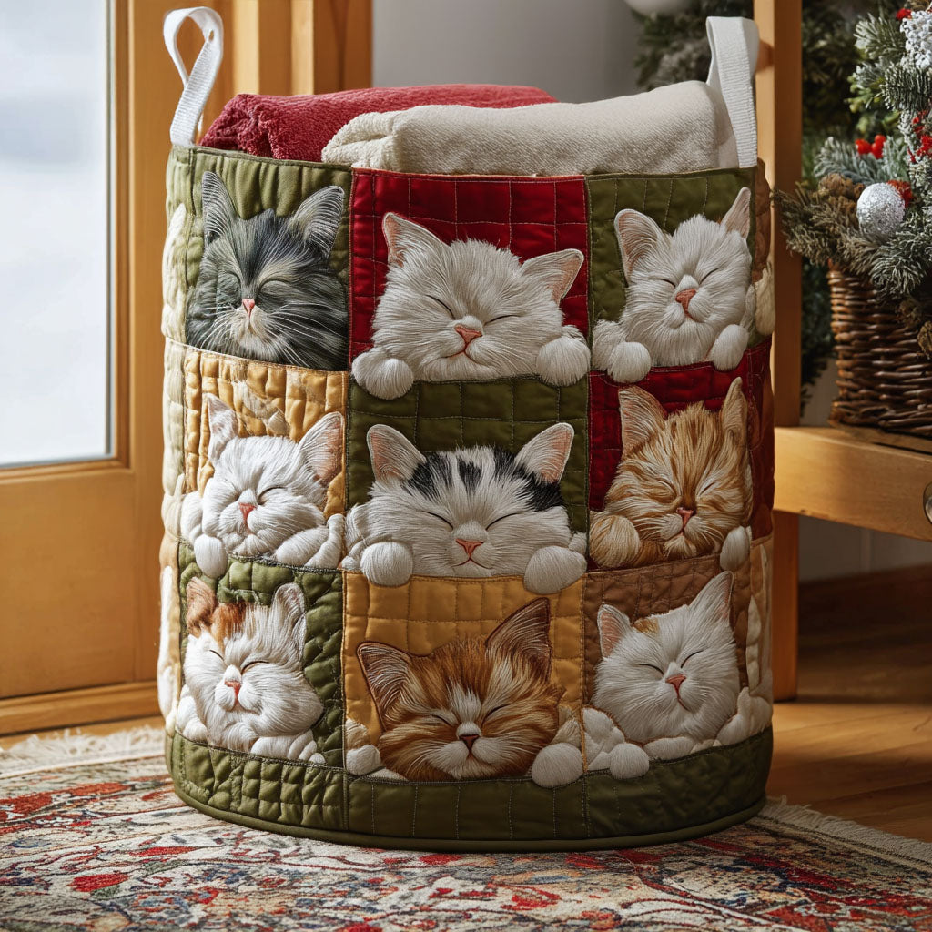 Quilted laundry basket with a cosy cat NCU0QN034