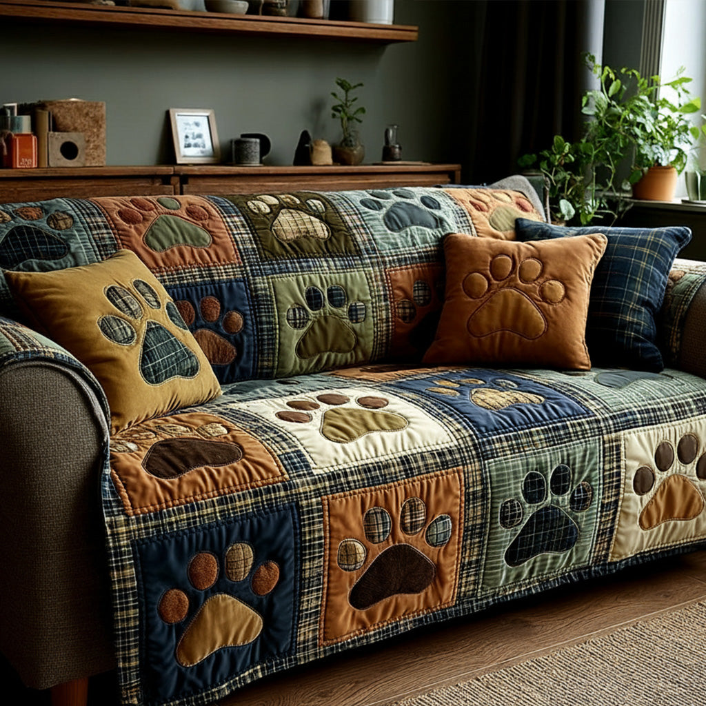 Quilted Sofa Cover with Paws – Gift Idea