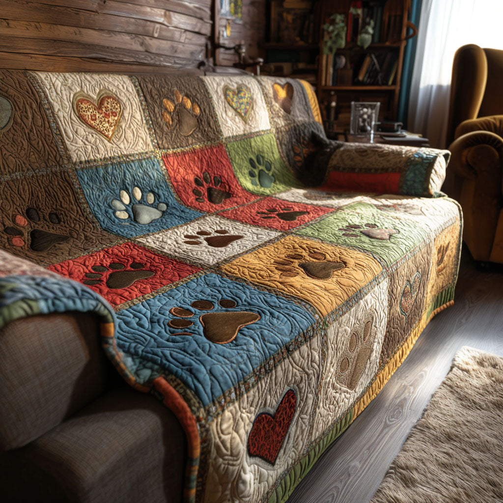 Quilted Sofa Cover with Paws – Non-Slip
