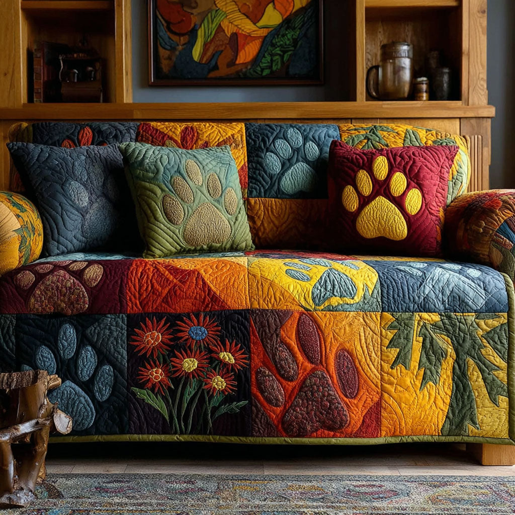 Quilted Sofa Cover with Paws – Non-Slip