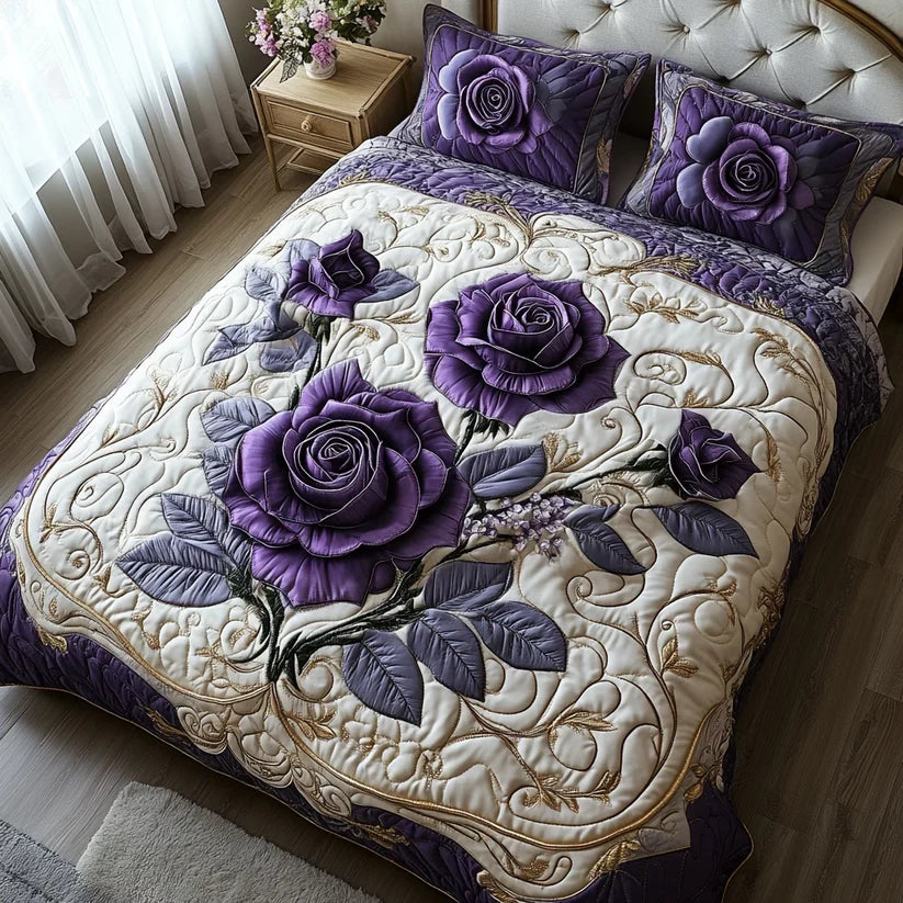 Quilted Bedspread Set - Pink Purple