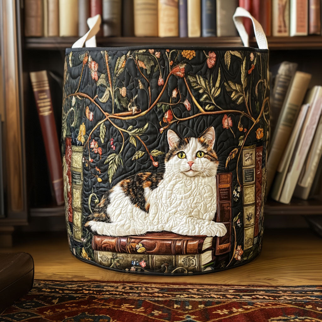 Quilted laundry basket with a cosy cat NCU0QN034