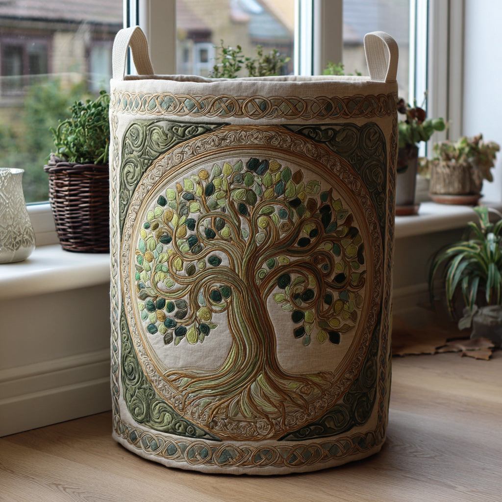Quilted laundry basket with natural landscape NCU0QN023