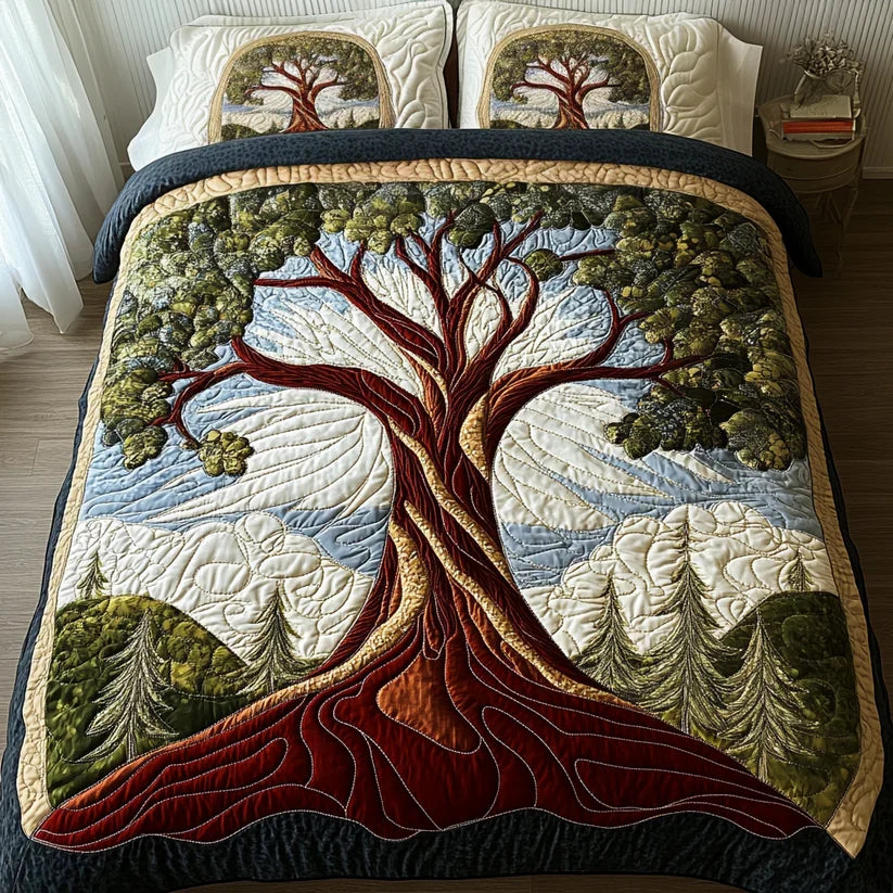 Quilted Bed Cover Set - Tree of Life