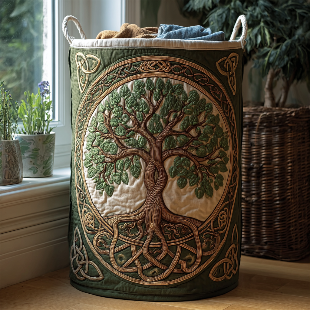Quilted Laundry Basket — Tree of Life
