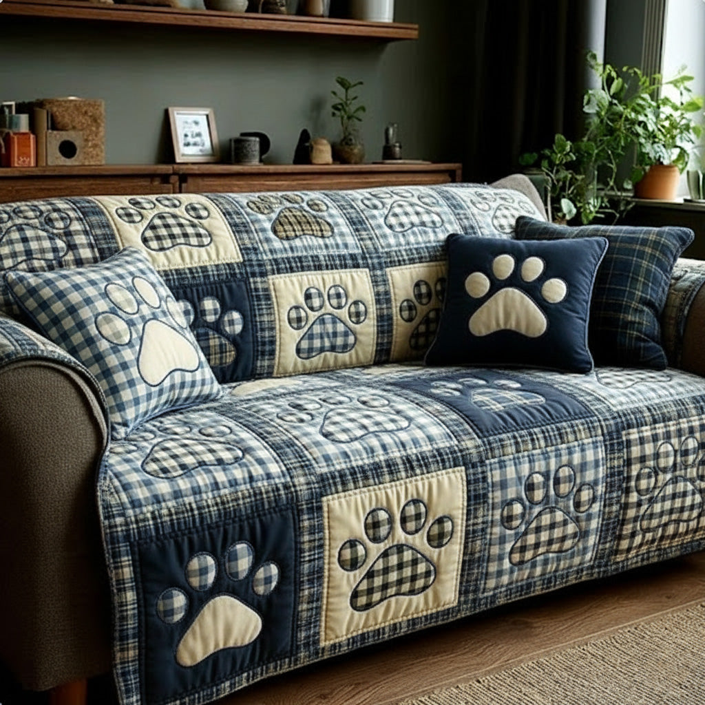 Quilted Sofa Cover with Paw Prints NCU0VT358