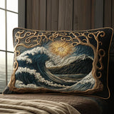 Quilted Cushion Cover with Ocean Waves