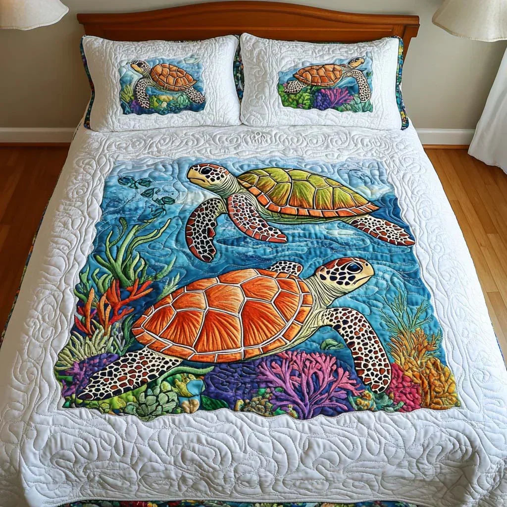 Quilted Bedspread Set - Sea Turtles