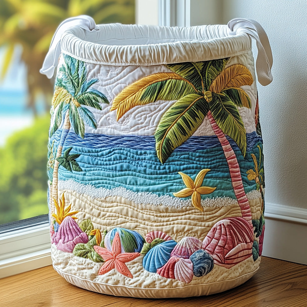 Quilted laundry basket with tropical pattern NCU0QN021