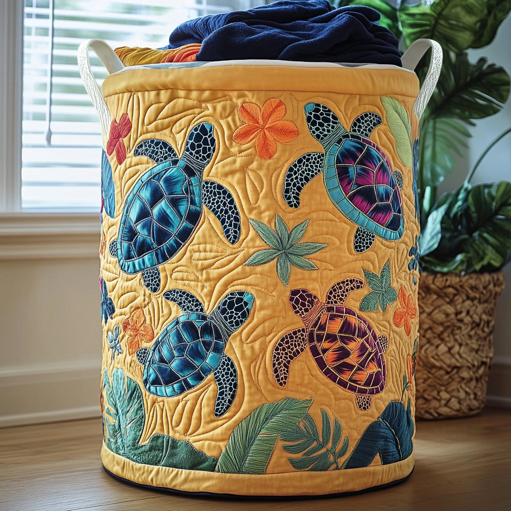 Quilted laundry basket with sea turtle NCU0QN024