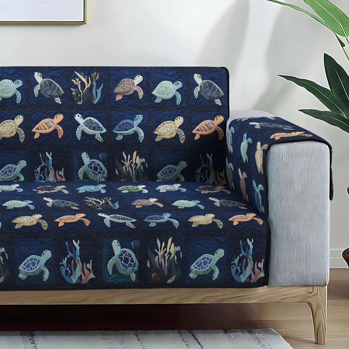 Quilted sofa cover with oceanic pattern NCU0PT1076
