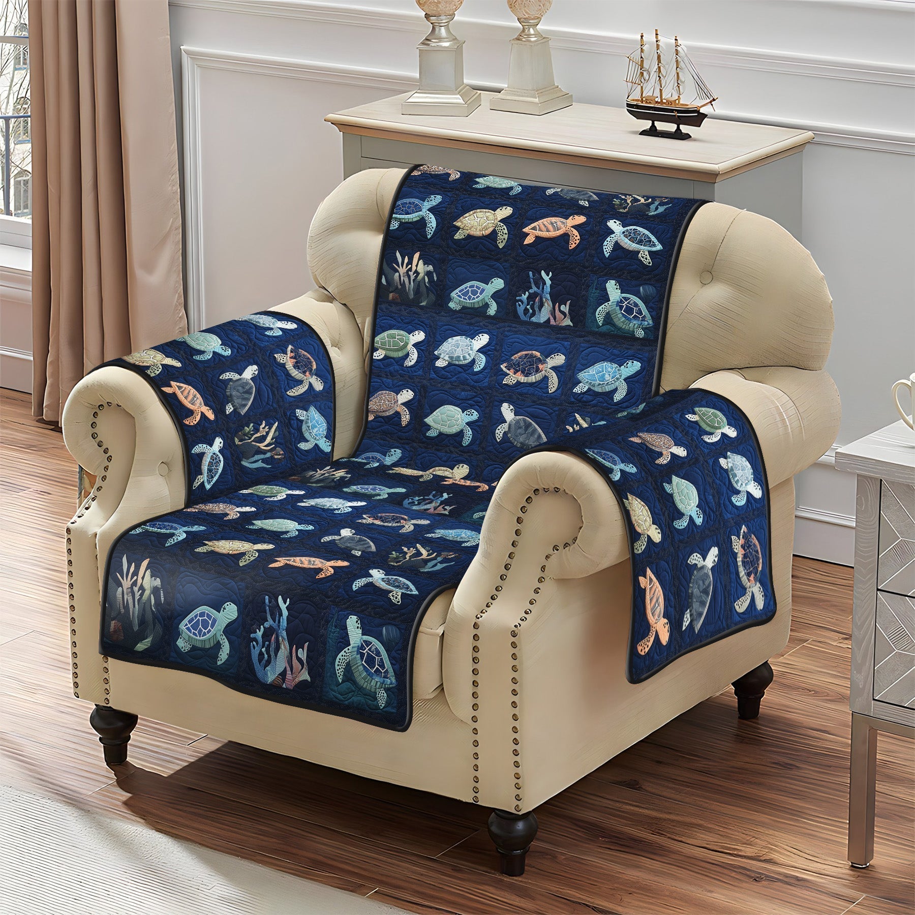 Quilted sofa cover with oceanic pattern NCU0PT1076