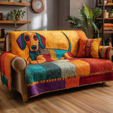 Quilted patchwork sofa cover with puppy NCU0XD1289