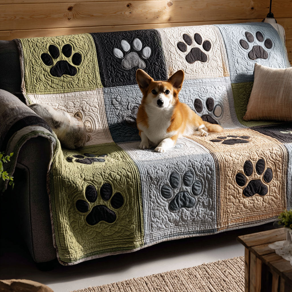 Quilted Sofa Cover with Paws – Non-Slip