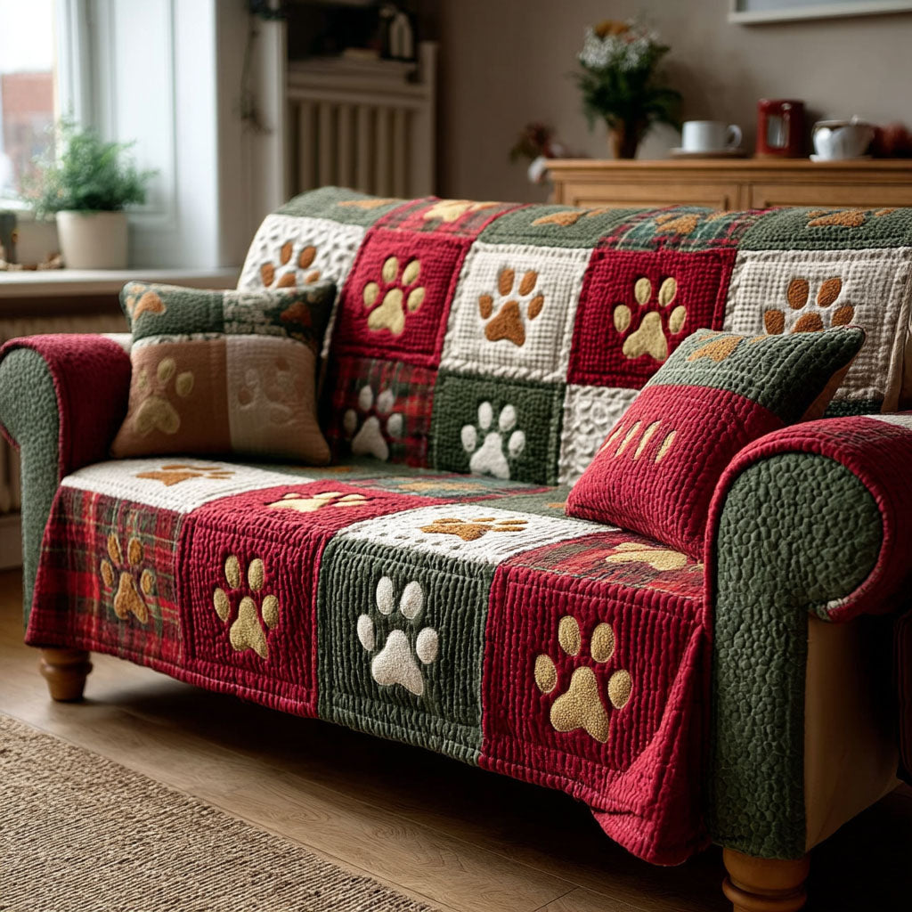 Quilted Sofa Cover with Paw Print
