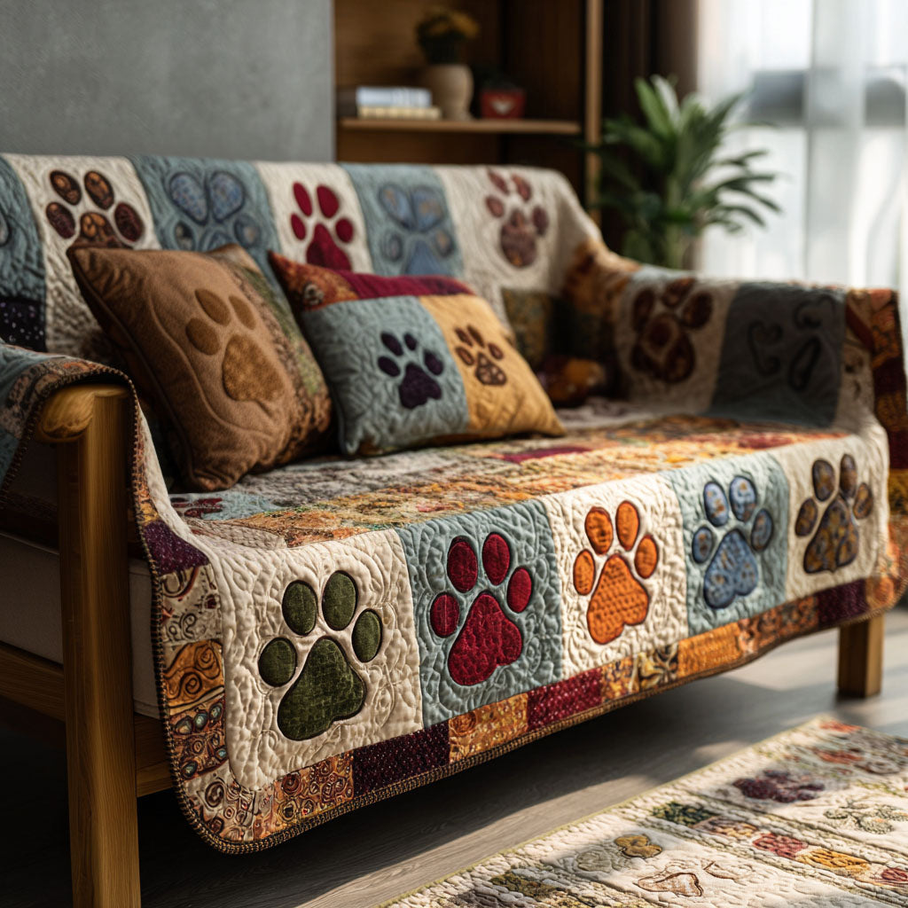 Quilted Sofa Cover with Paws – Non-Slip