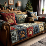 Quilted Sofa Cover with Paw Print Design – Soft to the Touch