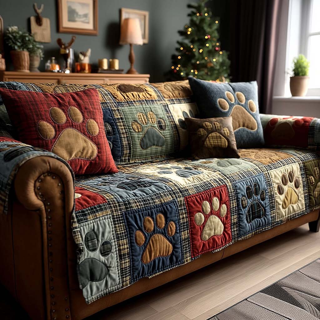 Quilted Sofa Cover with Paws – Gift Idea