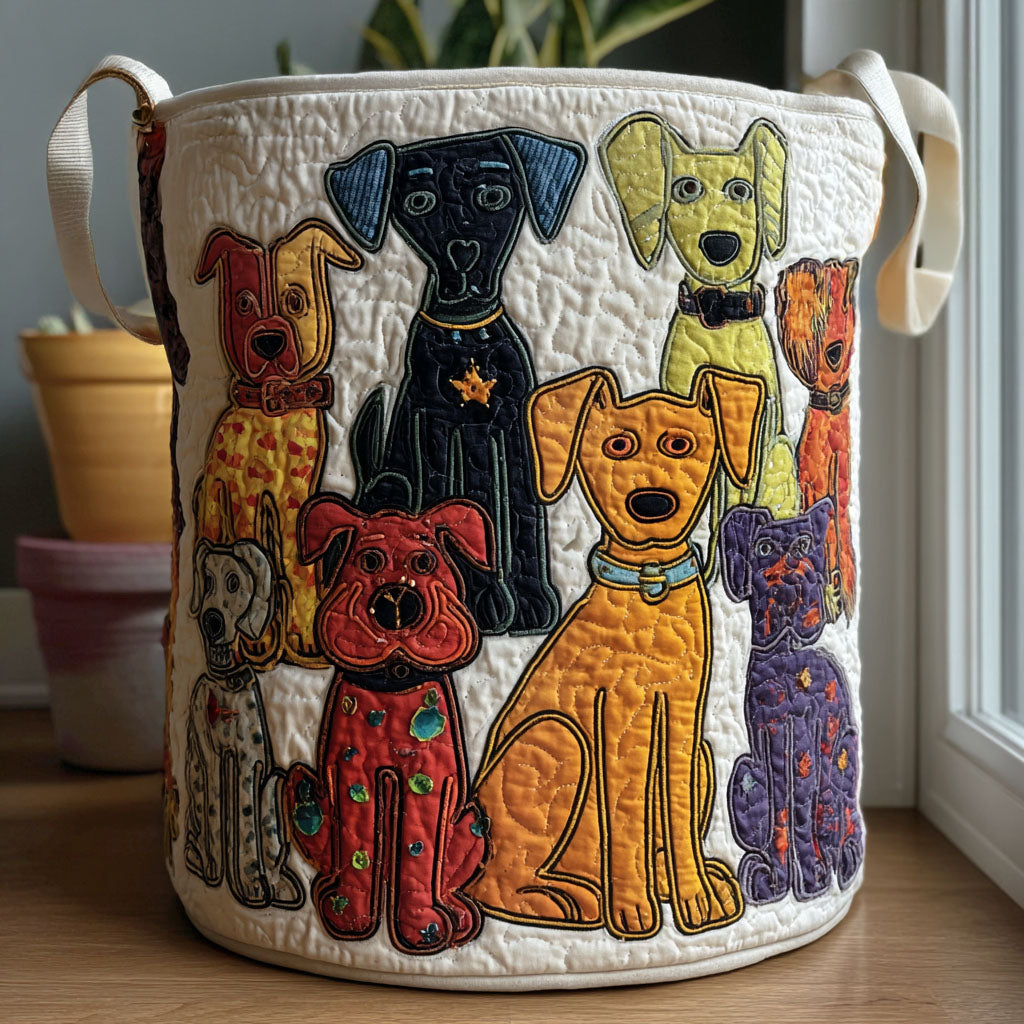 Quilted laundry basket with dog pattern NCU0QN036