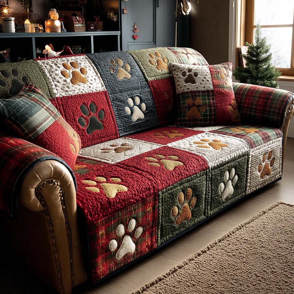 Quilted Sofa Cover with Paws – Gift Idea