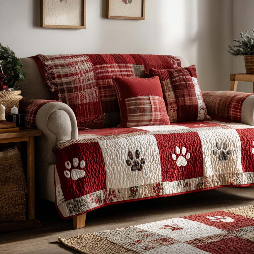 Quilted Sofa Cover with Paws – Gift Idea