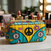 Quilted beauty case with a luminous peace bus