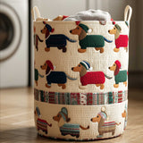 Quilted Laundry Basket — Playful Dachshund Design
