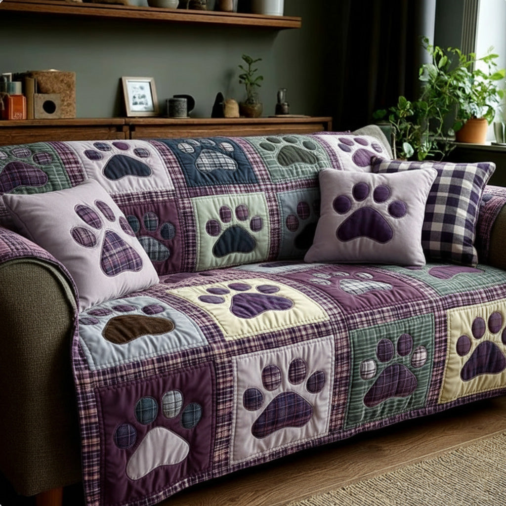 Quilted Sofa Cover with Paw Prints NCU0VT358